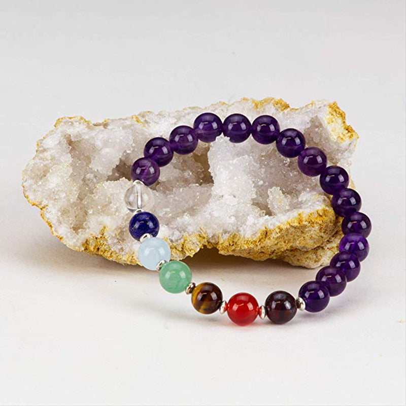 Women's White Crystal Colorful Bracelet Amethyst Vajra Buddha Bead Spacer Bracelet Natural Black Obsidian Colorful Bracelet