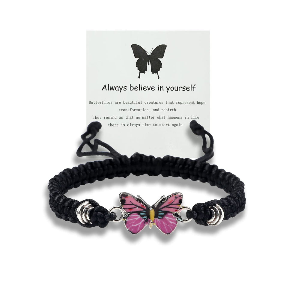Adjustable Handmade Woven Bracelet with Oil Drop Alloy Pendant, Double Loop Butterfly Women's Woven Bracelet