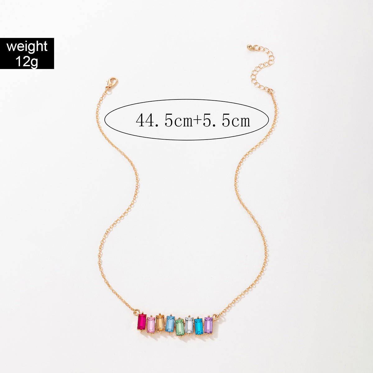 European and American Style Jewelry Colorful Square Inlaid Diamond Single Necklace Geometric Chain Imitation Gemstone Single Layer Collarbone Chain