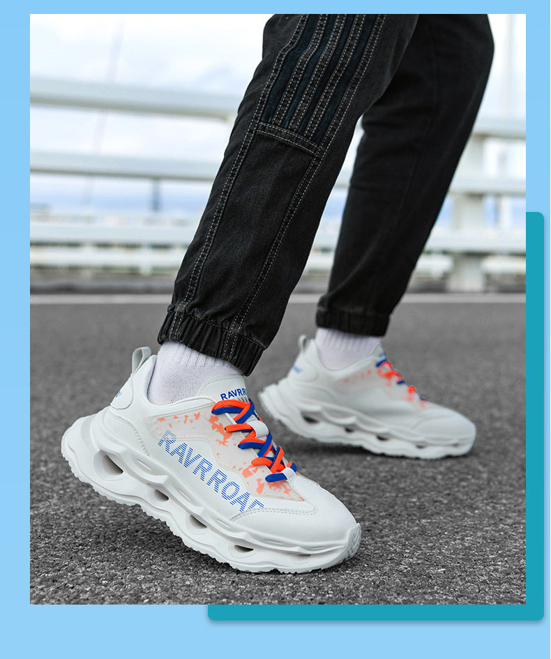 2025New Year's New Rebound Shock Absorption Sports Shoes Men's Fashion Retro Leather Dad Shoes Comfortable Wear-Resistant Running Shoes