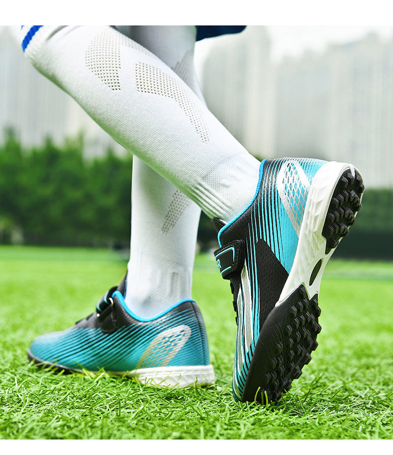 New football shoes for men and women with Velcro for children TF Broken Nail Style Youth Student Grassland Flat Training Shoes