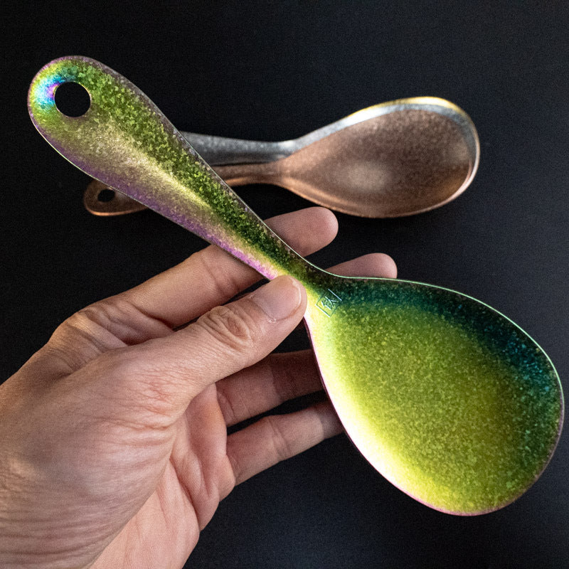 Pure Titanium Rice Spoon Ice Flower Household Hammered Texture Rice Serving Lightweight Spoon Creative High-Value Crystal Colorful Camping Outdoor