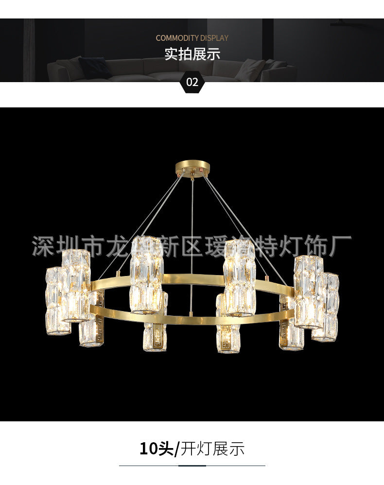 All-Copper Crystal Chandelier Post-Modern Minimalist Nordic Living Room Lamp Dining Room Chandelier Creative Bedroom Lamp Clothing Store Lighting