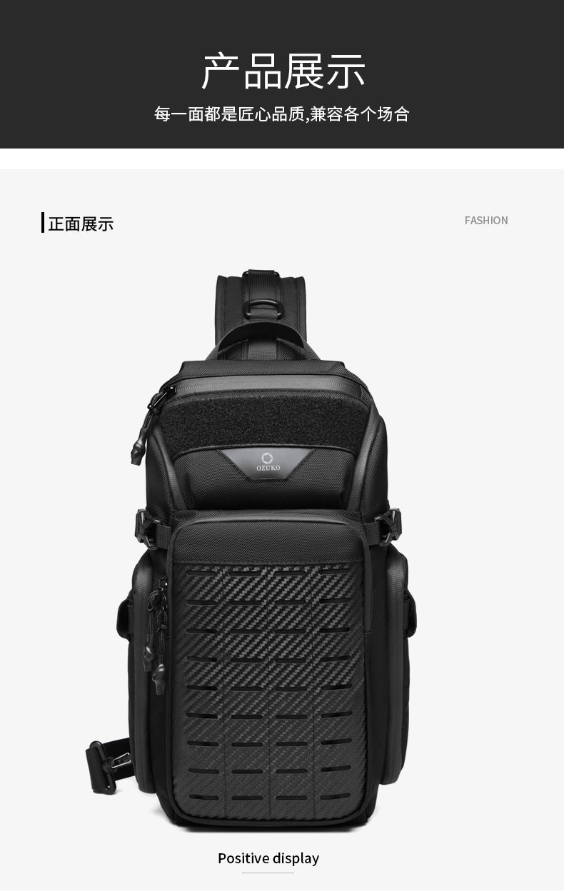 OZUKO Tactical Chest Bag Men's Crossbody Bag Waterproof Multifunctional Outdoor Portable Bag Cycling Trendy Shoulder Bag