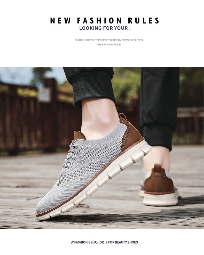 Flyknit Casual Shoes Men's Brogue Carved Loafers Men's Trendy Shoes Breathable Comfortable