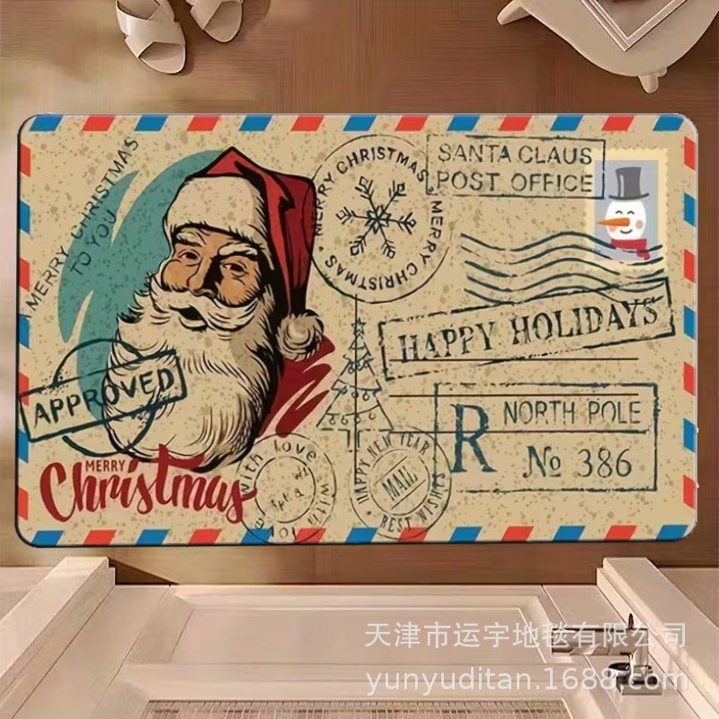 Christmas Flannel Doormat Holiday Decoration Entrance Mat Bathroom Water Absorbent Non-Slip Mat Customizable