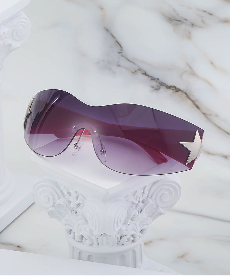 European and American retro rimless sunglasses for women y2k Personalized Five-Pointed Star One-Piece Sunglasses for Men Cycling Glasses Wholesale