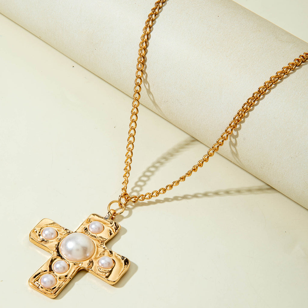 European and American Retro Hollow Diamond Cross Pendant Necklace Gothic Style Black Layered Wear Y Type Necklace