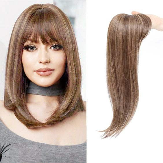 Replacement Hairpiece Top Export Synthetic Hair Scalp Hair Block Eight-Character Bangs Long Curly Hair Women's Seamless Hair Block