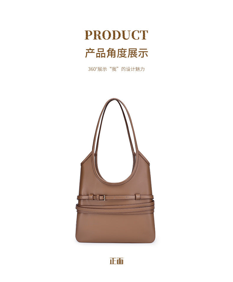 Trendy Belt Decorated Underarm Bag for Women, European and American Retro Style Tote Bag, Fashionable Large Capacity Women's Bag