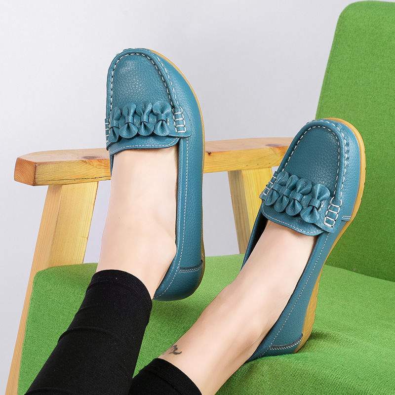 Women's Shiny Loafers2025Autumn New Style Wedge Mid-Heel Flat Shoes with Soft Sole for Moms