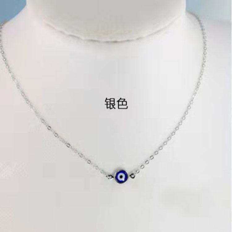 Devil's Eye Necklace European and American Wax Rope Necklace Turkish Blue Eye Women's Round Water Drop Necklace