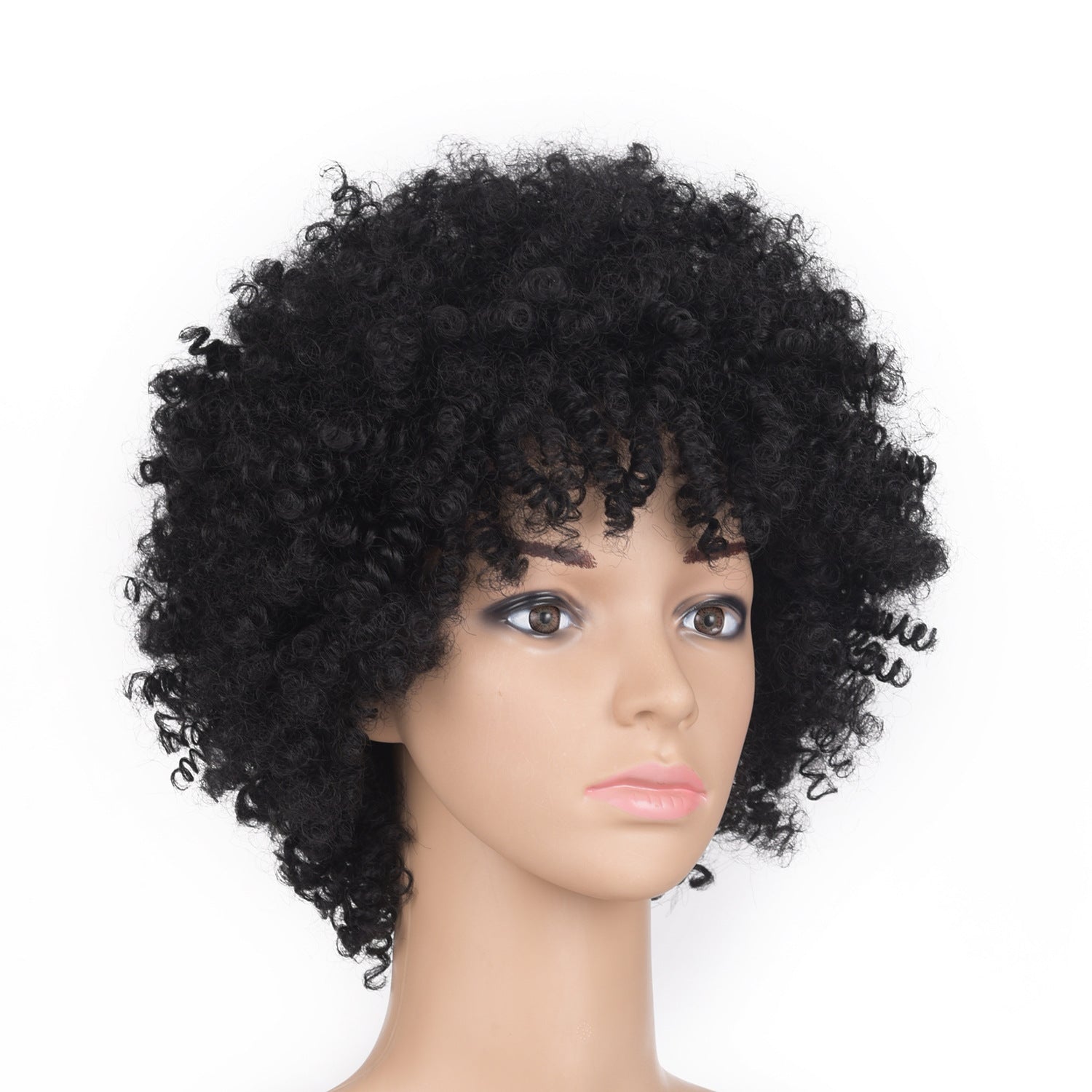 European and American New Style Hair Wig Cap Women's Short Hair Small Curl Black Hairpiece Brown Wholesale Bangs Natural Style