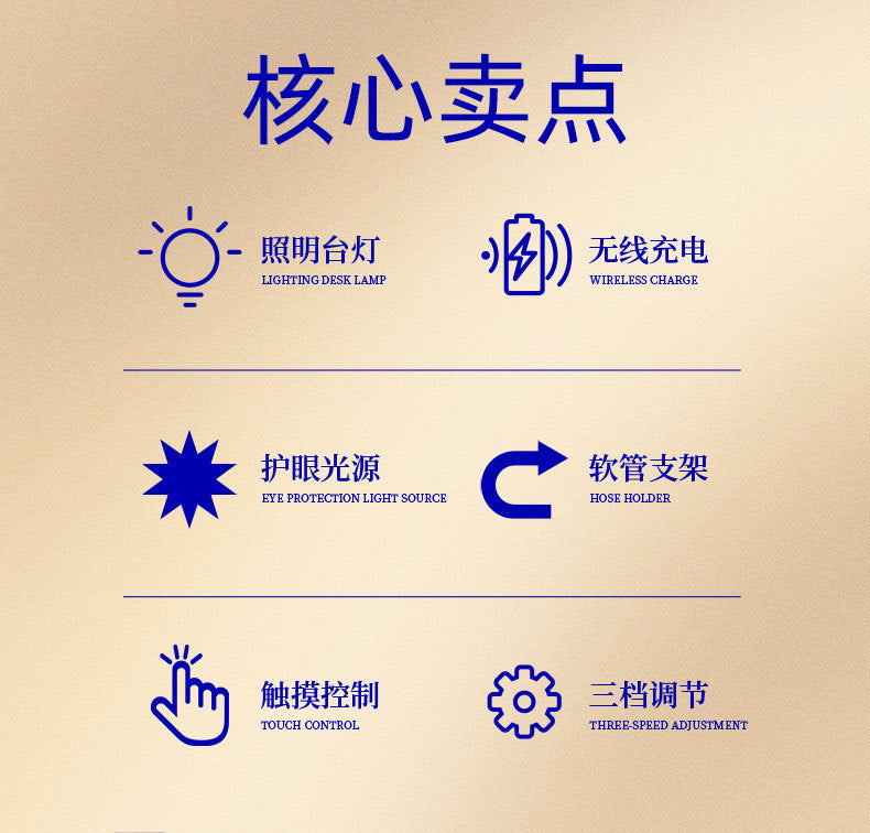 Desk Lamp for Study, Eye Protection Desk Lamp, Bedside Lamp, Desk Lamp USB Wireless Charging Desk Lamp Children's Desk Reading Lamp