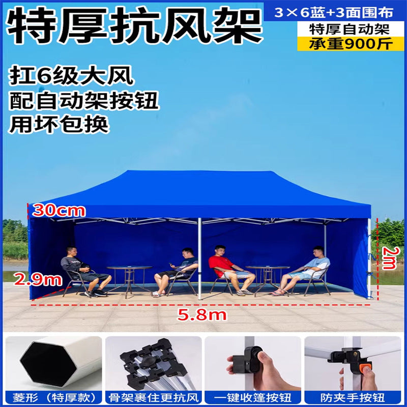 Late Night Food Stall Night Market Tent Surround Cloth for Setting Up Stalls with Four-Sided Transparent Enclosure Four-Legged Umbrella Outdoor Sunshade Foldable Rainproof Shelter
