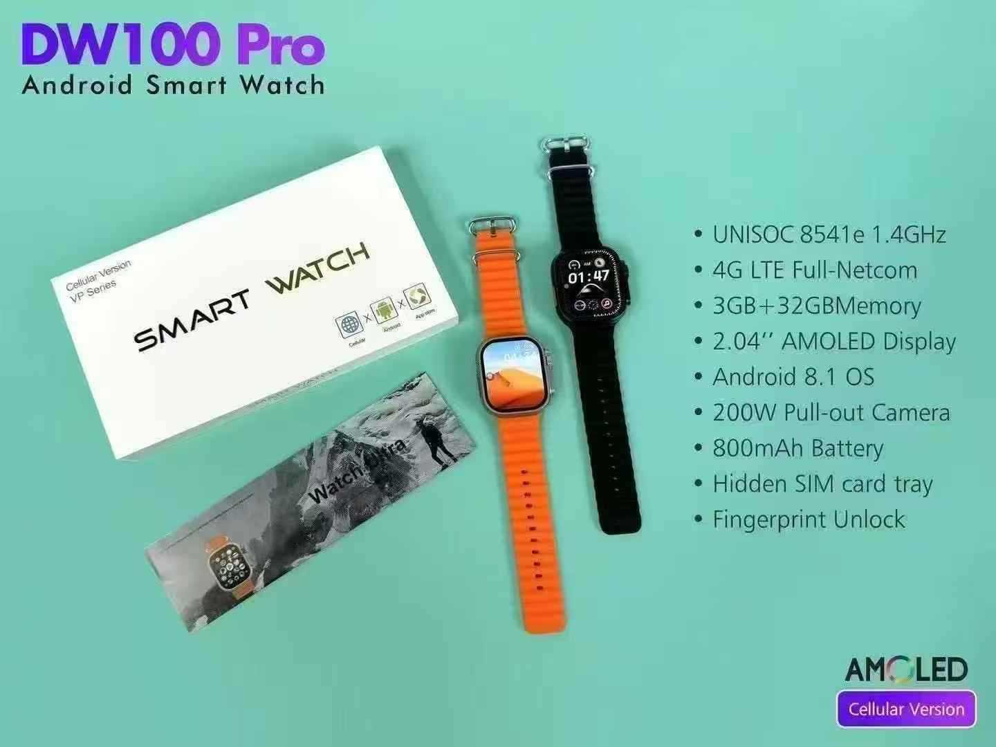 DW100 Pro+Smart Watch5G Plug-in Card Full Netcom and Shuncheng Fingerprint Unlock Recognition Video Call Photography