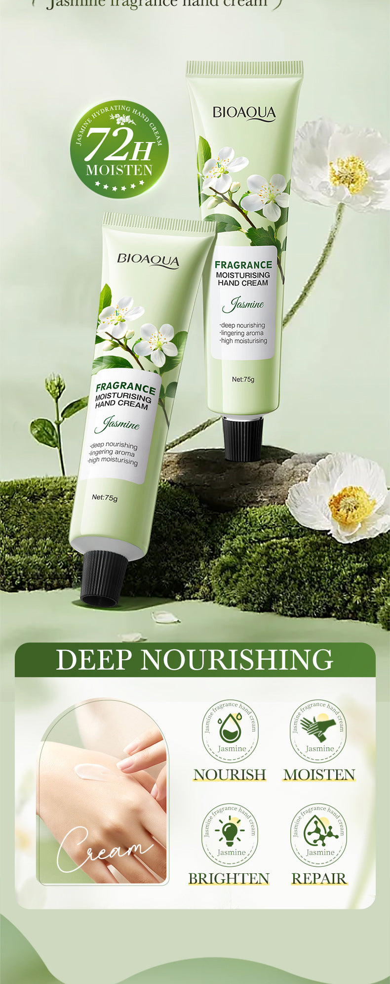 Flower Moisturizing Hand Cream BIOAOUA Autumn and Winter Sakura Moisturizing Hand Cream Cross-Border Foreign Trade Wholesale