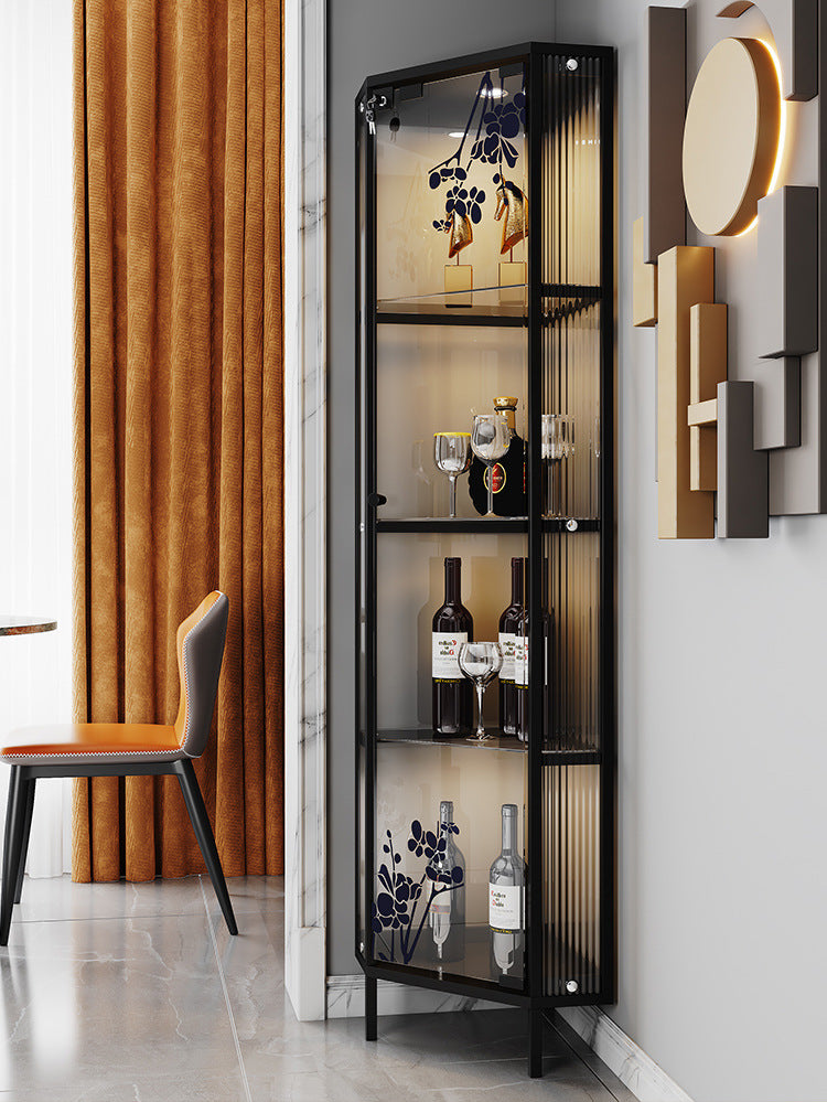 High-End Light Luxury Glass Corner Cabinet Modern Minimalist Living Room Wall Corner Cabinet Triangle Storage Cabinet Sideboard Wine Cabinet