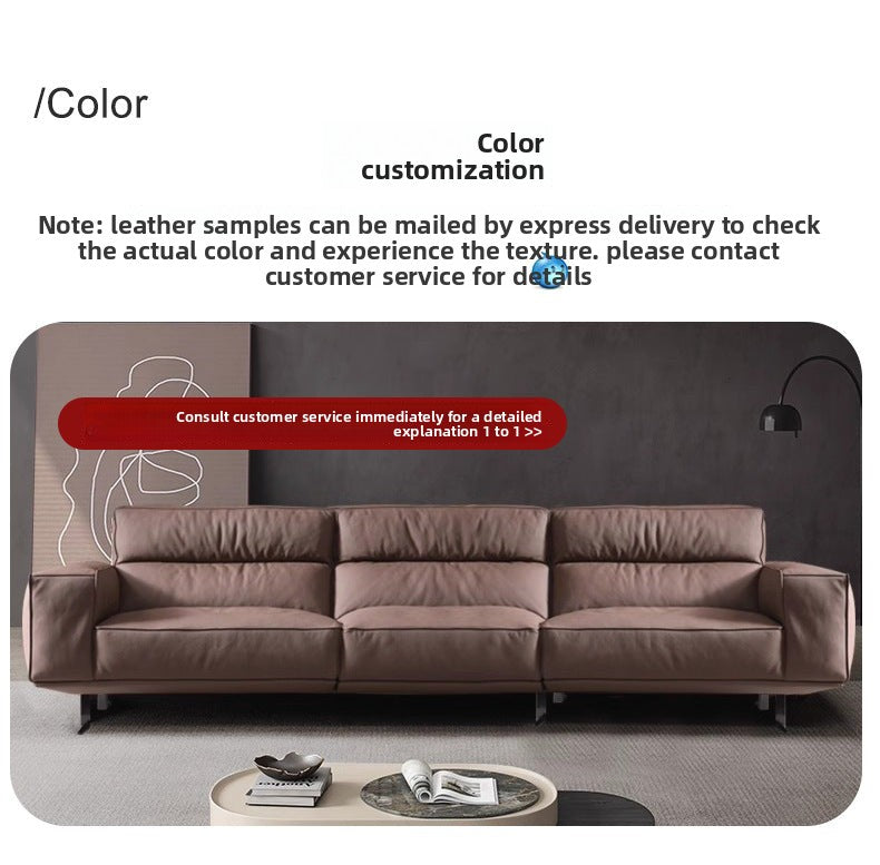 Source Factory Living Room Leather Sofa Italian Minimalist High Back Straight Row Genuine Leather Sofa Small Apartment High Leg Sofa Shipping and tax not included