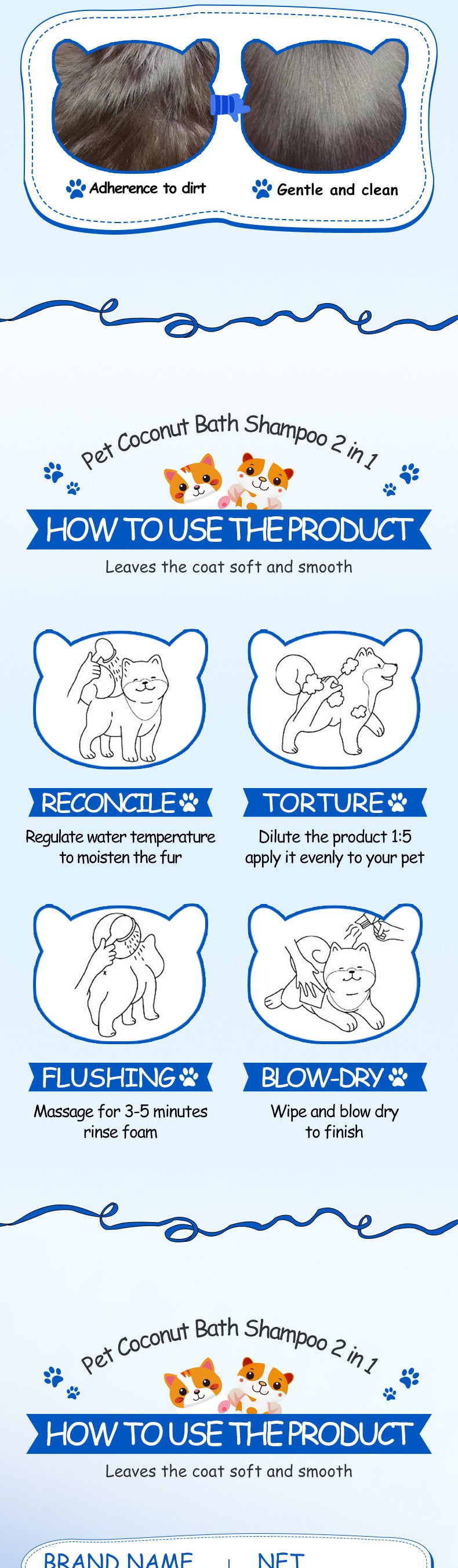 Pet Coconut Bath and Shampoo 2-in-1 EXGYAN Hair Care Cat and Dog Shampoo Cross-Border Wholesale