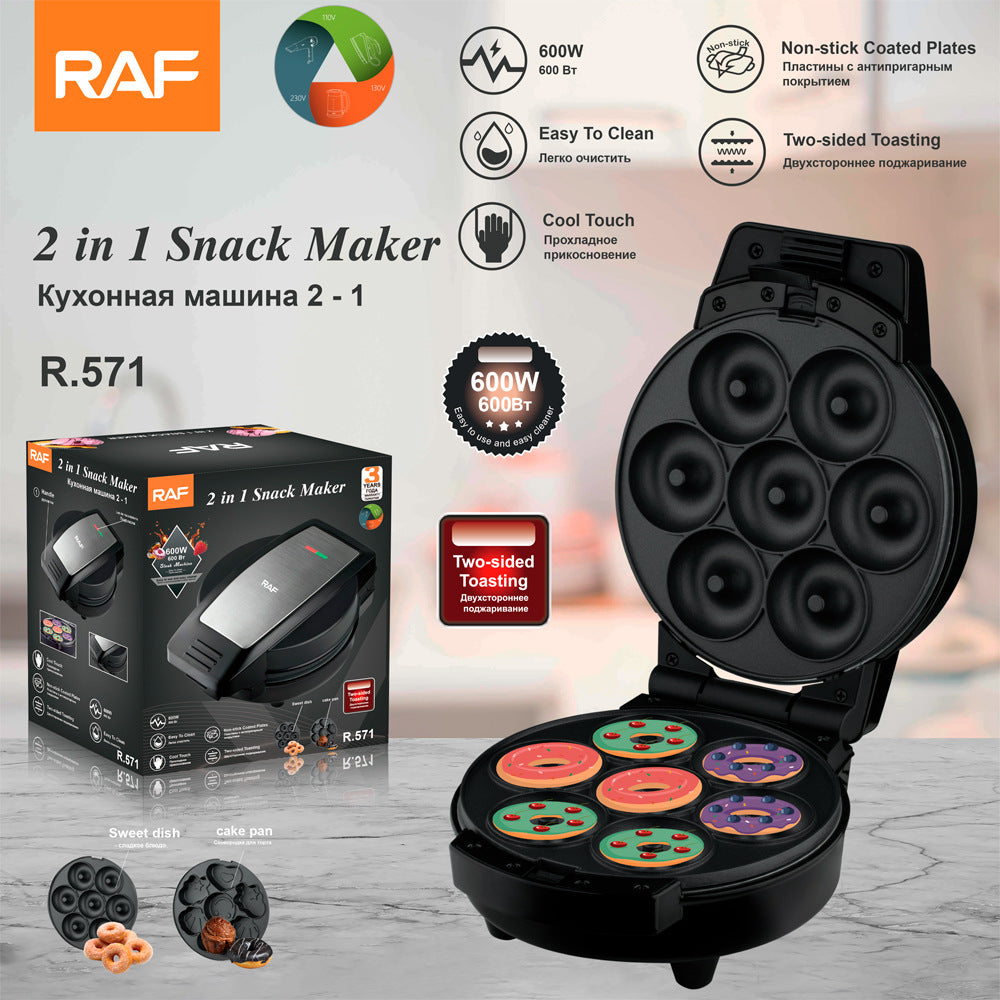 RAF 2-in-1 Household Donut Maker Breakfast Machine Mini Cake Round Cake Machine Light Food Machine Baking