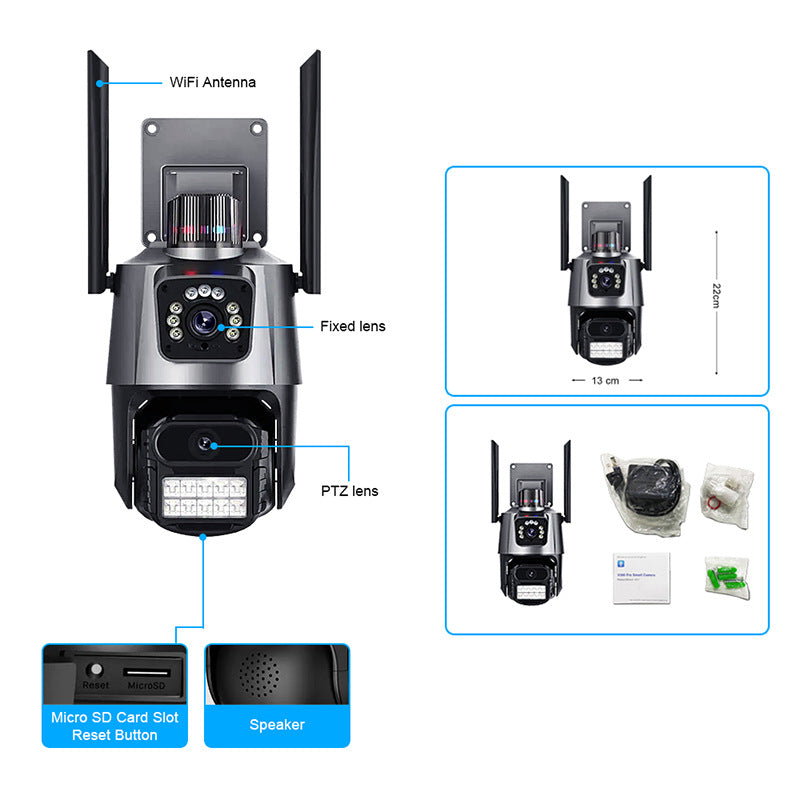 Surveillance Camera Dome Dual Screen Home Connection APP Binocular dual-lens outdoor HD wireless camera