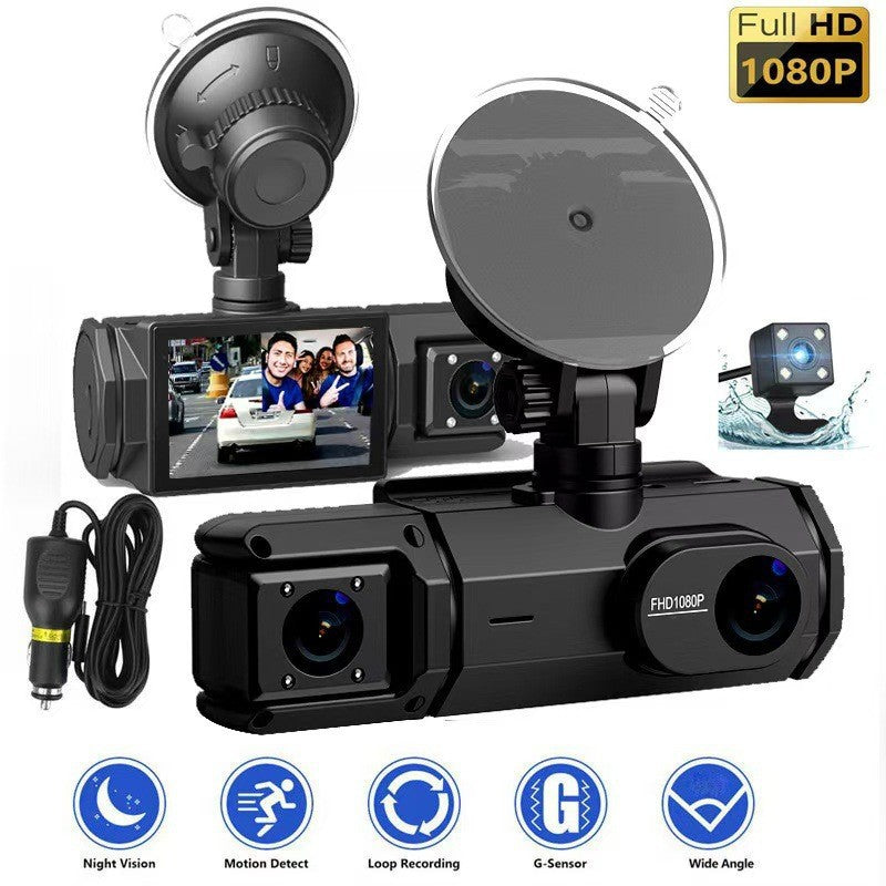 Hd1080P Driving Recorder with Three Lenses and Rearview Camera for Mobile Phone WIFI Car DVR