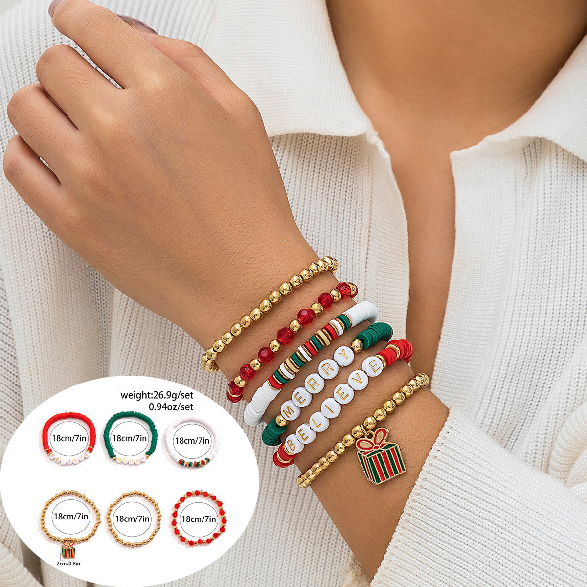 Women's Holiday Gift Bracelet Santa Claus Set Snowman Soft Clay Ornaments European and American Christmas Bracelet