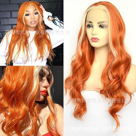Highlight Green Body Wave Wig Skunk Stripe Lace Front Wig