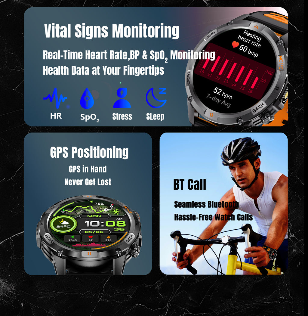 YK15Smart Watch Bluetooth Call Heart Rate Pedometer Sleep Depth Waterproof GPS Beidou Positioning Sports Three-Proof