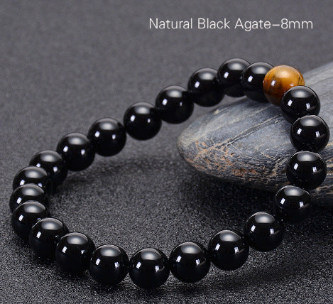 Blue Tiger Eye Stone Bracelet Single Circle Natural Stone Beaded Bracelet Volcanic Stone White Pine Chicken Wing Wood Long Bracelet