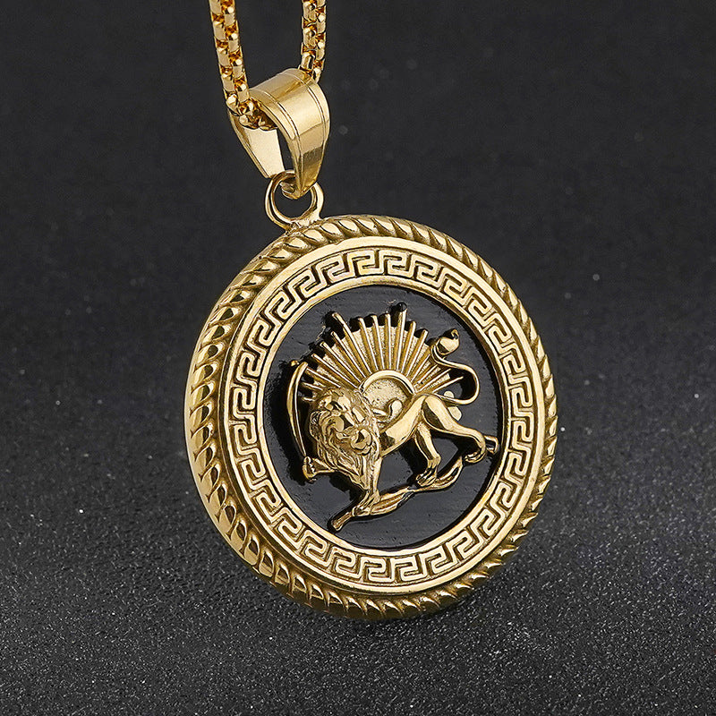 Wholesale AliExpress Hot Selling European and American Style Great Wall Pattern Lion Head Stainless Steel Pendant Necklace Jewelry