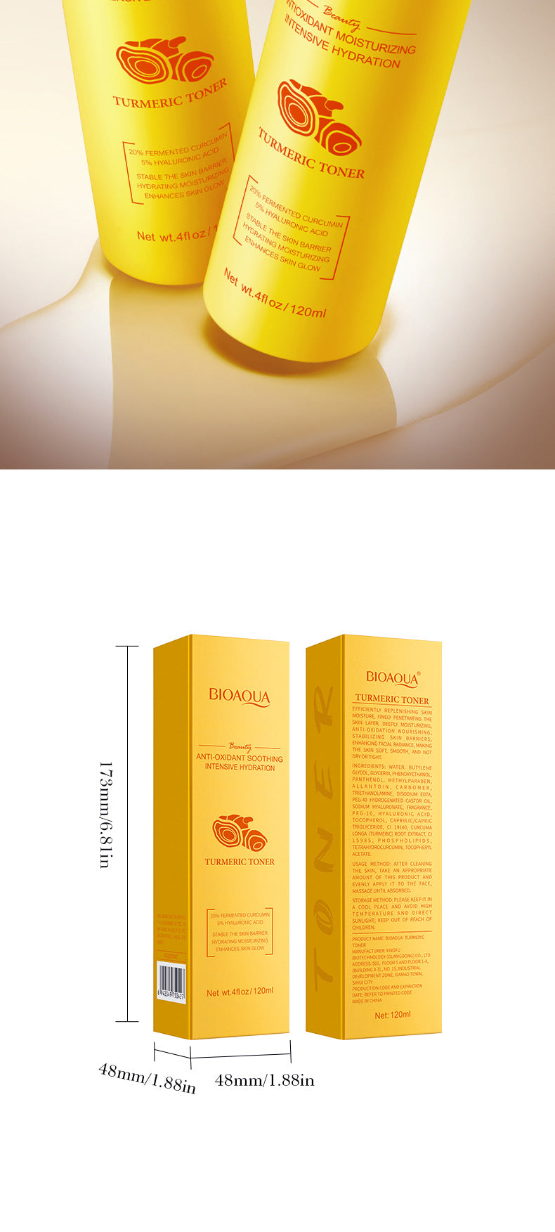 Turmeric Antioxidant Toner BIOAOUA Hydrating Moisturizing Water Cross-Border Wholesale