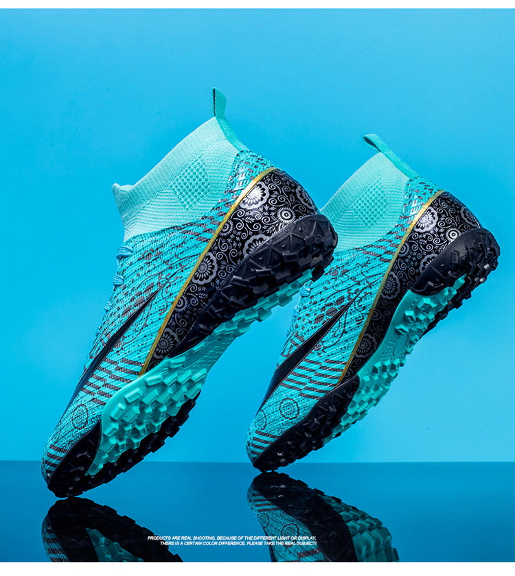 World Cup Same Style Blue and White Porcelain High-top Soccer Shoes for Men and Women, Children and Youth Competition Training Shoes