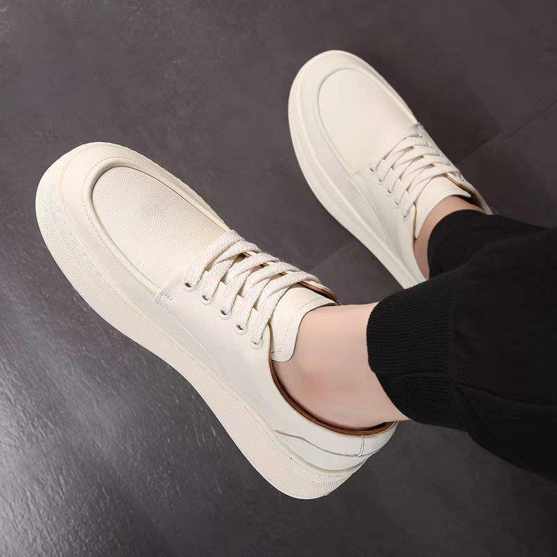 Men's Shoes White Sneakers Fashion Versatile Summer New Height-Increasing Casual Breathable Trendy Board Shoes Soft Leather Versatile Board Shoes