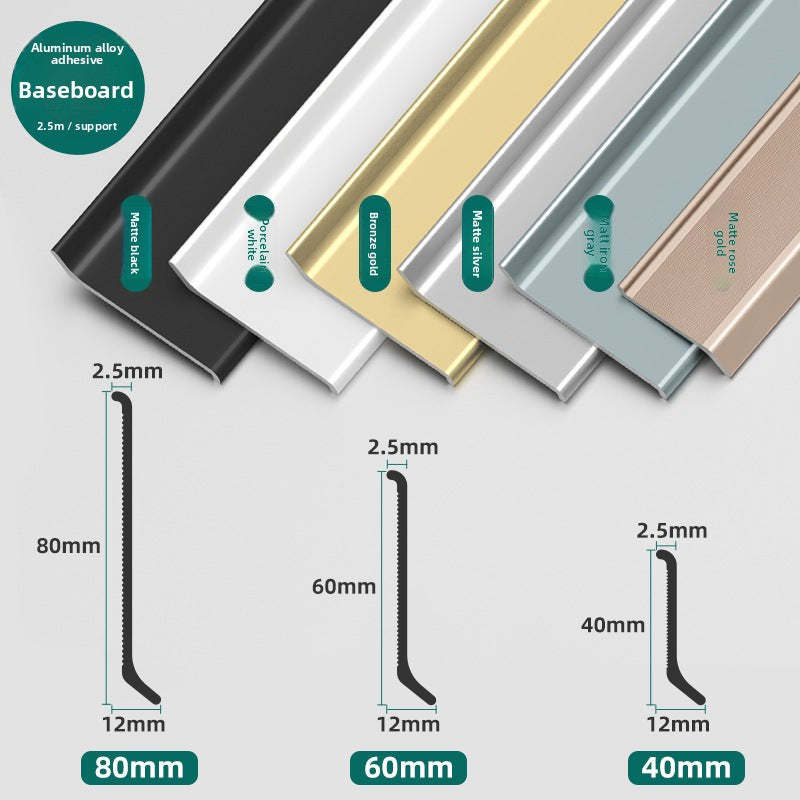 Aluminum alloy baseboard minimalist and ultra-thin4/6/8cm Self-adhesive, no-drill stainless steel metal baseboard wholesale