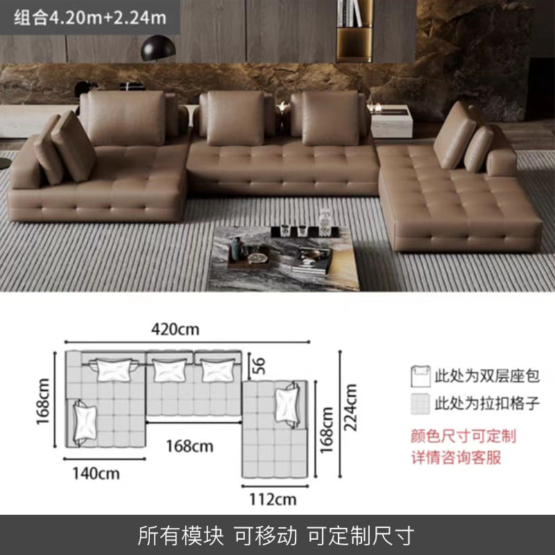 Lawrence Genuine Leather Sofa Italian Minimalist Style for Small and Large Apartments, Villas, and Clients, Corner Sofa, Modern Straight Row Leather Sofa Shipping and tax not included