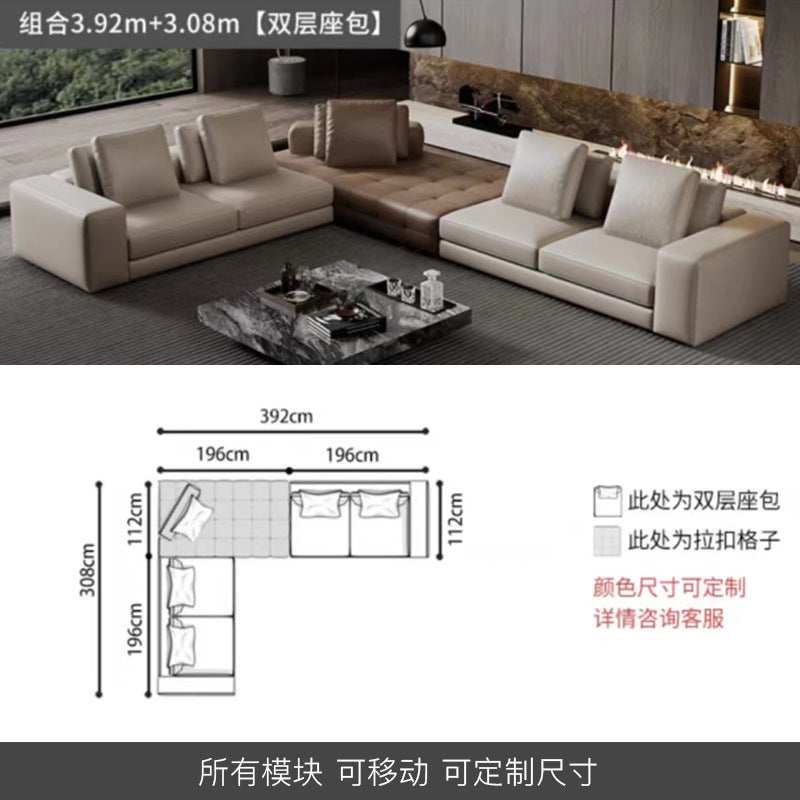 Lawrence Genuine Leather Sofa Italian Minimalist Style for Small and Large Apartments, Villas, and Clients, Corner Sofa, Modern Straight Row Leather Sofa Shipping and tax not included