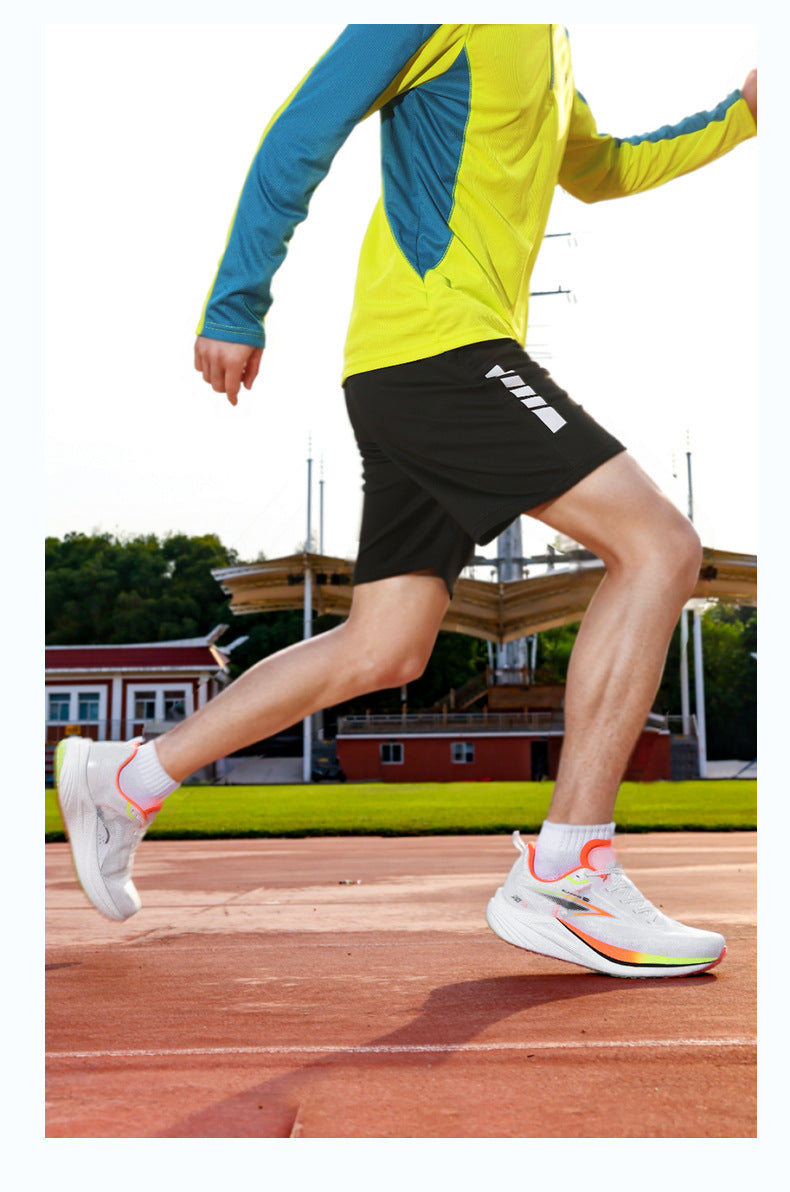 Real Carbon Plate Popcorn Men's Sports Shoes Youth Mesh Breathable Non-Slip Fitness Test Racing Marathon Running Shoes