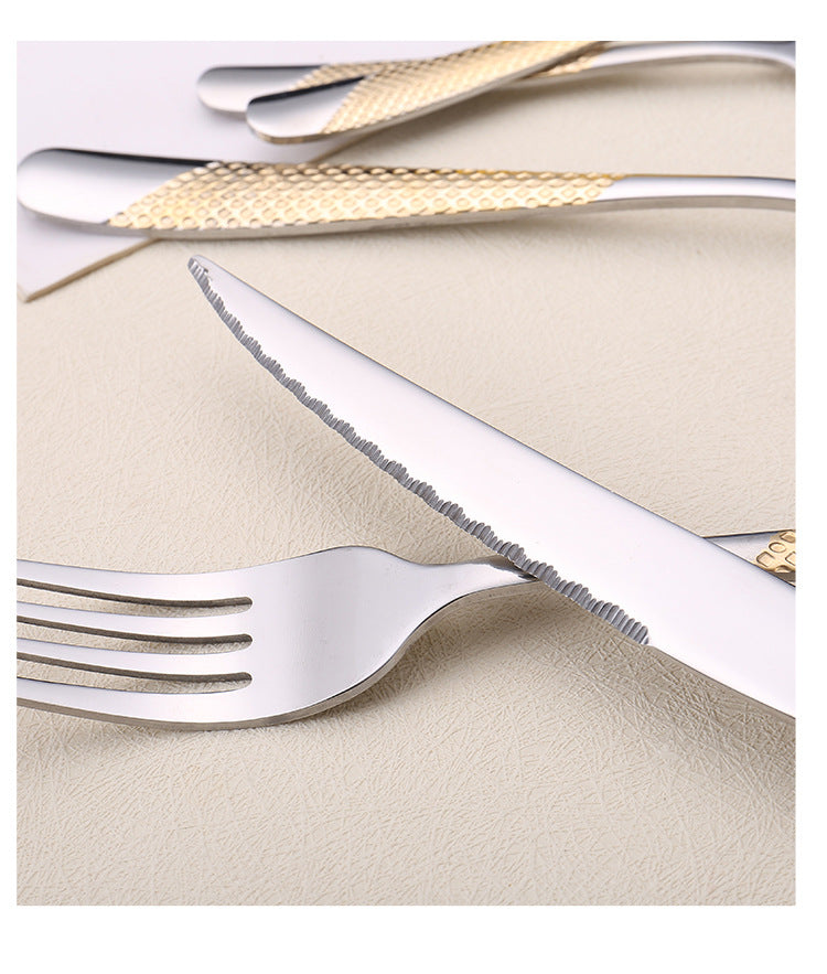 410Stainless Steel Star Diamond Western Steak Knife Fork Spoon Middle Eastern Titanium Coated Hotel Cutlery Knife Fork Spoon Partial Gold