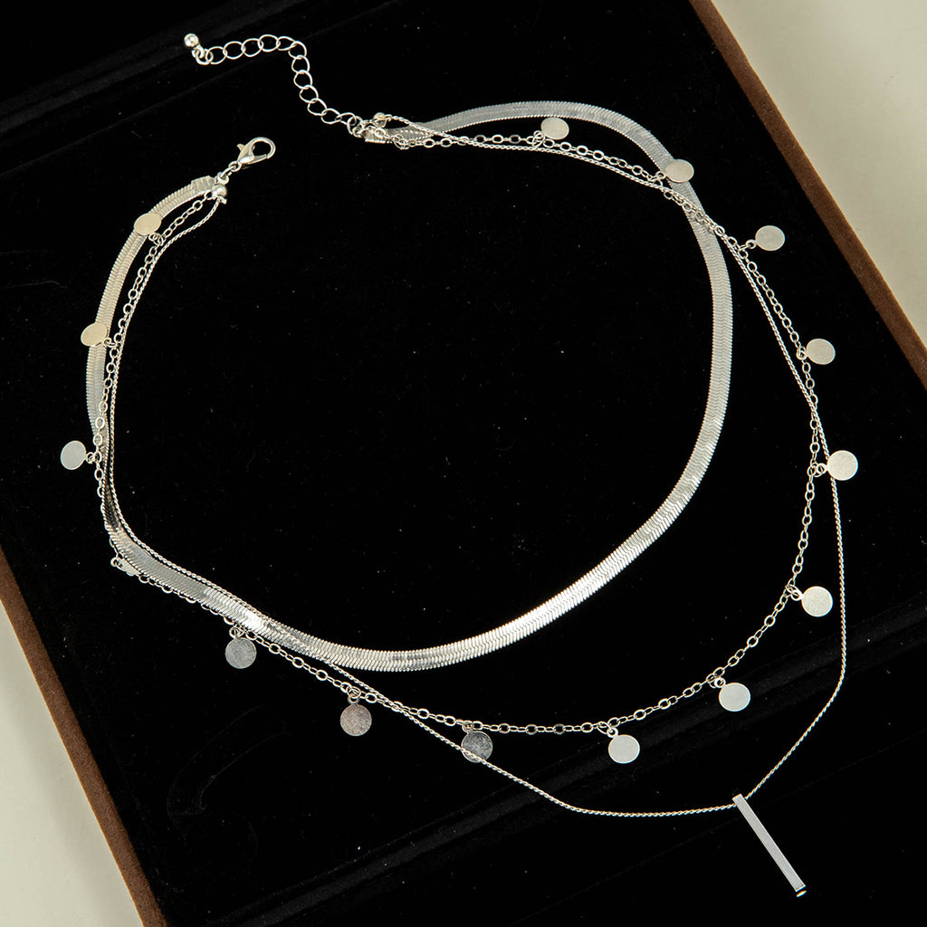 European and American Fashion Collarbone Chain Round Pendant Tassel Multi-layer Stacking Necklace Layered One-word Necklace3Set