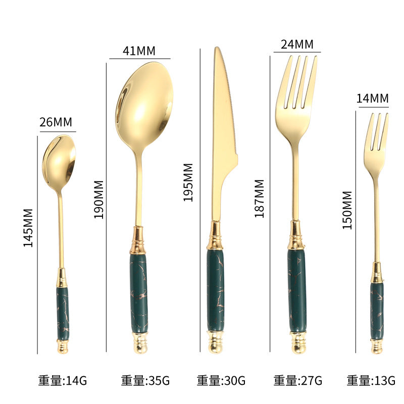 Stainless Steel Cutlery Restaurant Western Steak Knife Fork Imitation Marble Pattern Ceramic Handle Knife Fork Spoon Tea Spoon Tea Fork Set