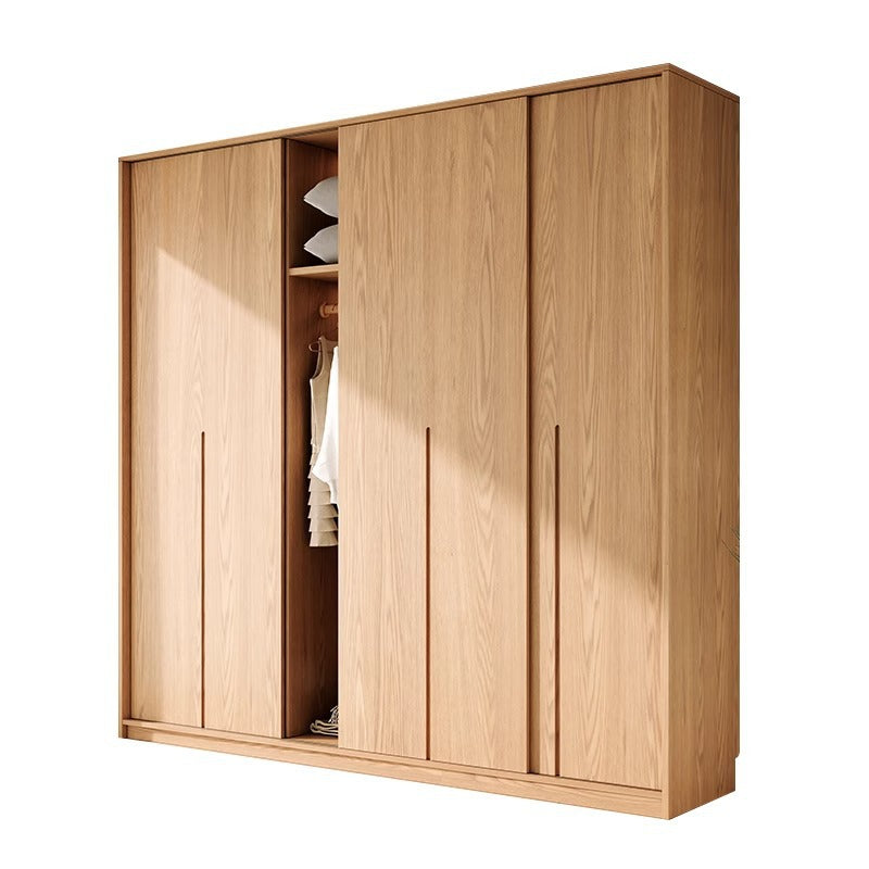 All Solid Wood Oak Sliding Door Wardrobe for Home Bedroom North American Style Small Apartment Sliding Door Cabinet Sliding Door Closet