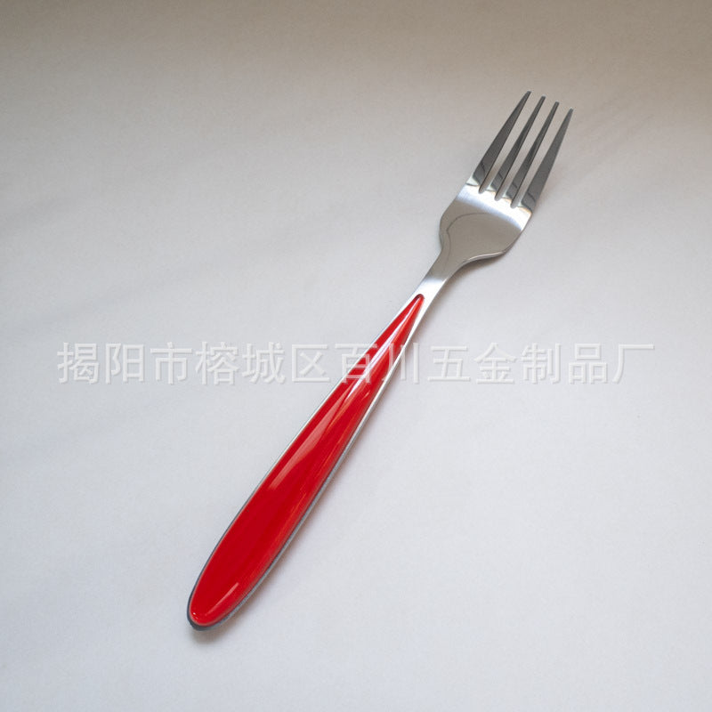 18/10Western Cutlery Set Stainless Steel Knife Fork Spoon Dopamine Color Long Handle Spoon High Aesthetic Home Use