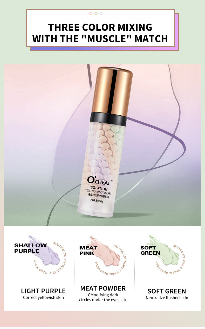 Three-Color Rainbow Isolation Cream Natural Brightening Isolation Cream Primer Bird Drool Spiral Three-Color Primer