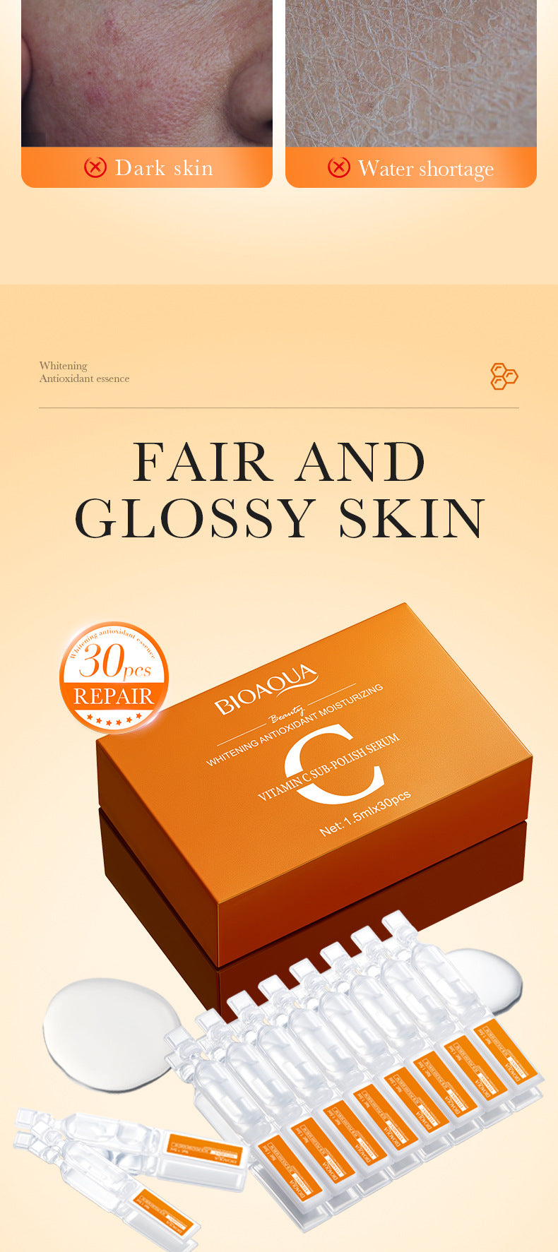 Vitamin C Whitening Essence BIOAQUA Hydrating and Anti-Oxidation Single-Use Essence Liquid Cross-Border Wholesale