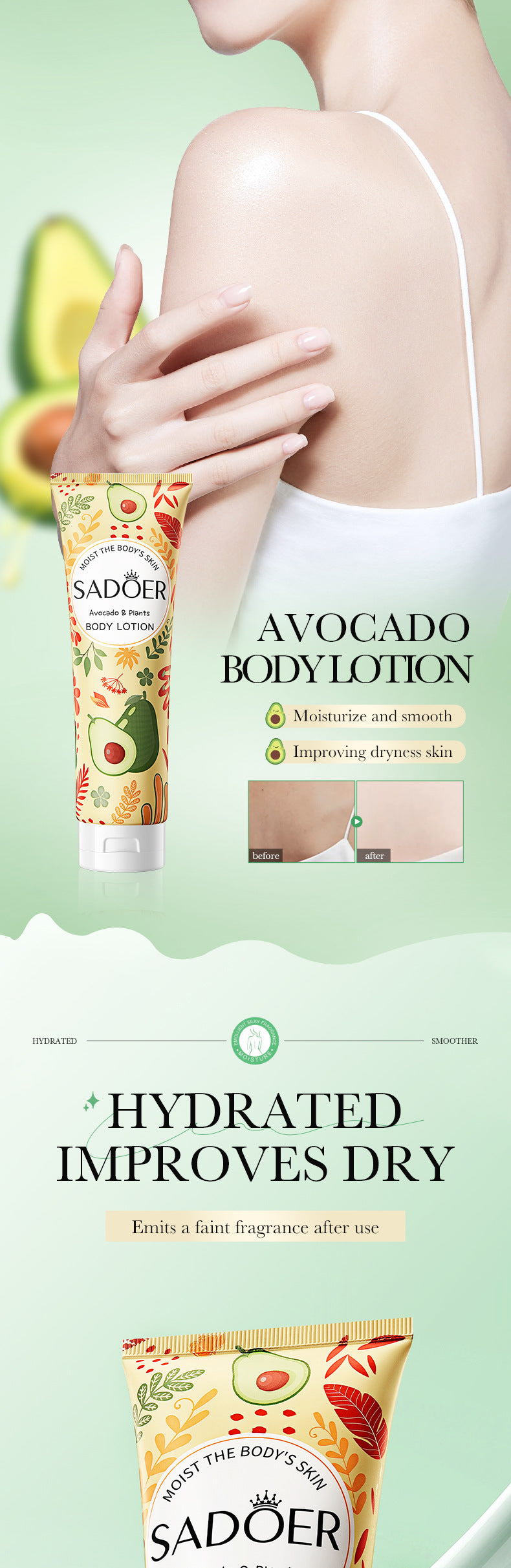 Avocado Body Lotion SADOER Autumn and winter moisturizing body cream cross-border foreign trade wholesale