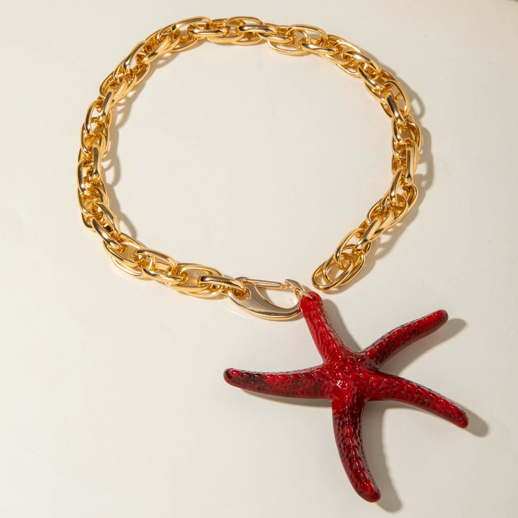 European and American Style Jewelry Five-Pointed Star ccb Exaggerated Pendant Necklace Fashionable and Unique Sweet Cool Style Necklace Wholesale