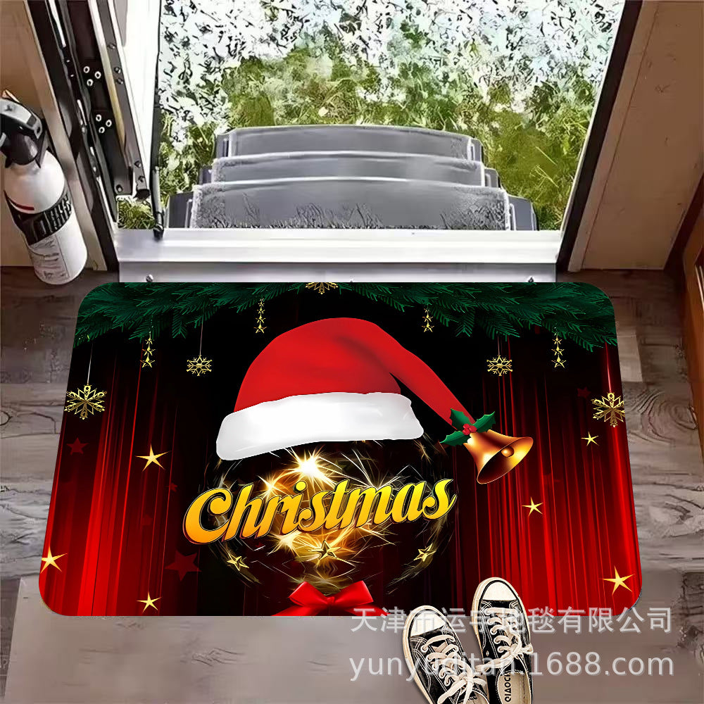 Christmas Flannel Doormat Holiday Decoration Entrance Mat Bathroom Water Absorbent Non-Slip Mat Customizable