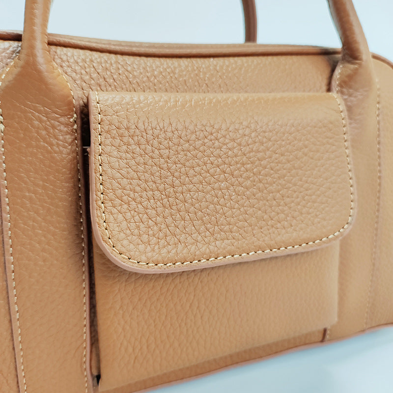 Guangzhou Luggage2025New Top Layer Handheld Cowhide Boston Bag Large Capacity High-end Handbag Crossbody Genuine Leather